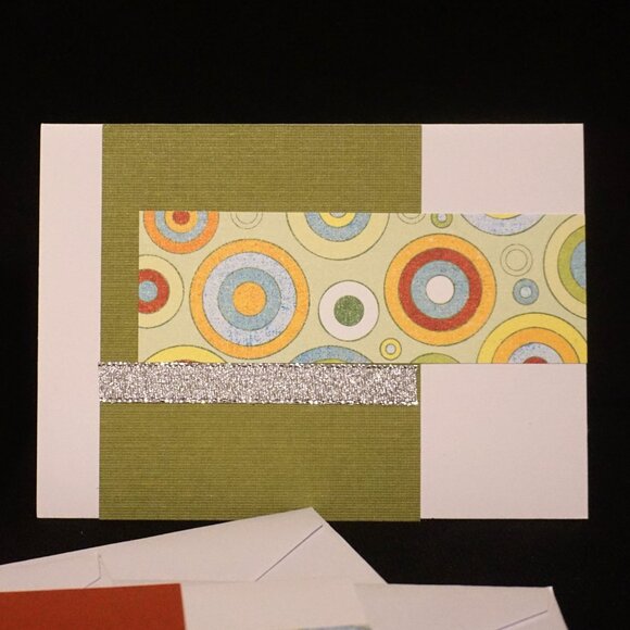 3 White Handmade Note Cards Multi-Color Circle Pattern with Silver Ribbon - Picture 3 of 5